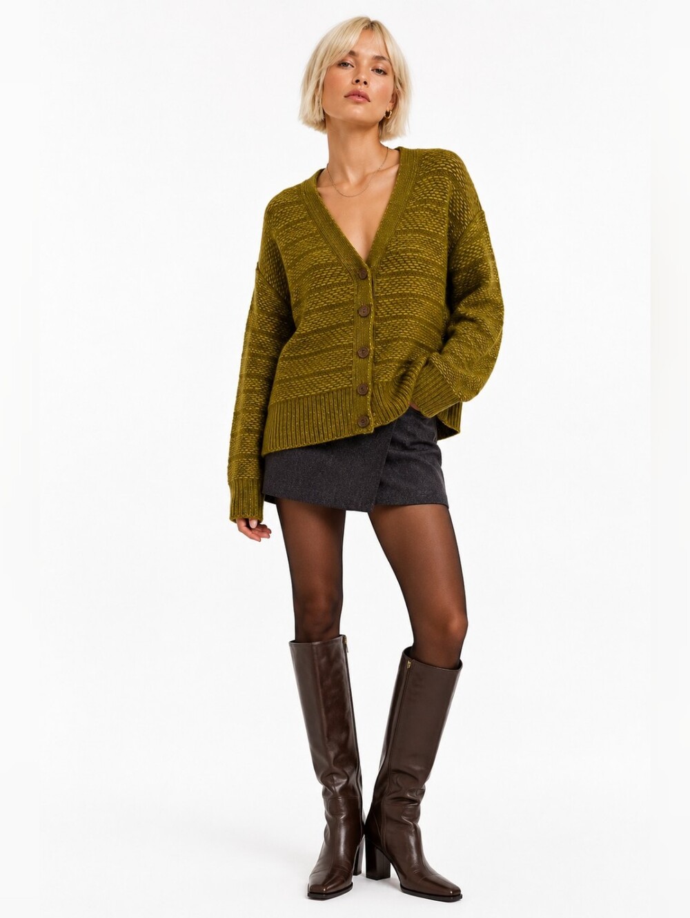 525 America NWT Born In Brooklyn Olive Green V-Neck Cardigan Sweater Size S